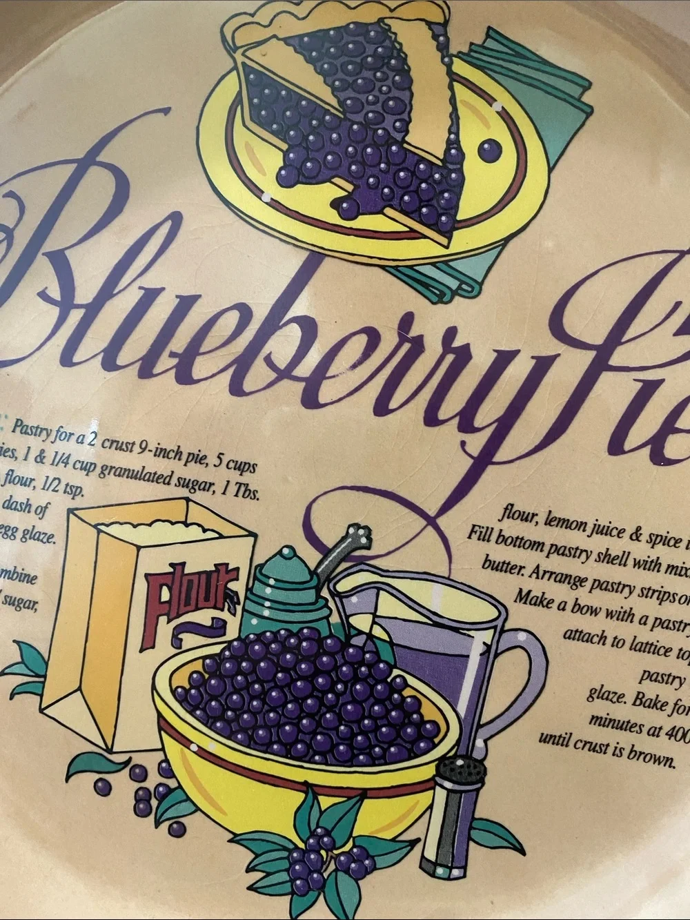 Vintage Ceramic Blueberry Pie Baking Dish with Cover